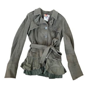FREE People green military ruffled belted jacket womens XS